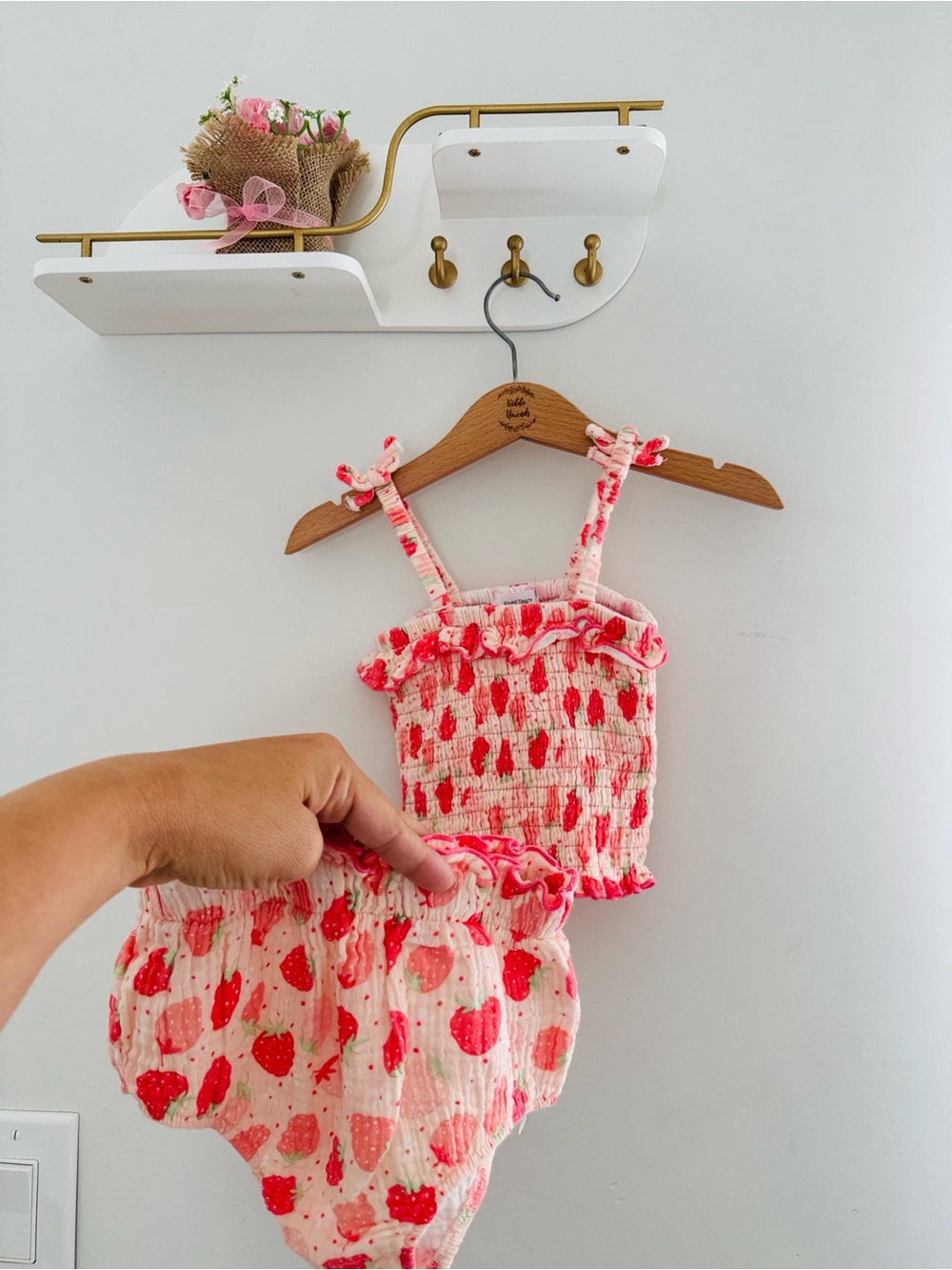 Angel Dear Pink Strawberry Smocked Two-Piece Set